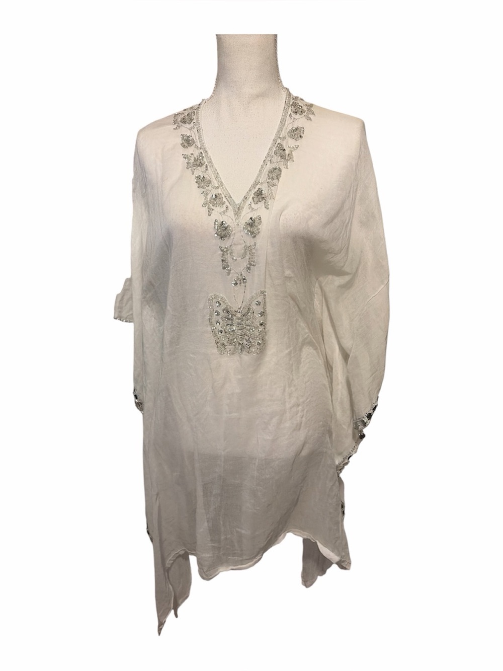 Red Carter white embellished kaftan swim cover-up